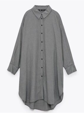 Zara Women's Long Sleeve Oversized Shirt Dress - Gray